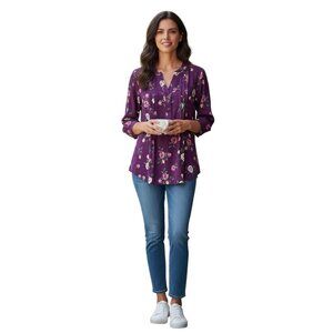 Monday Fun Floral Tunic Blouse~Size Small~Purple Lightweight~NWOT~L11 12